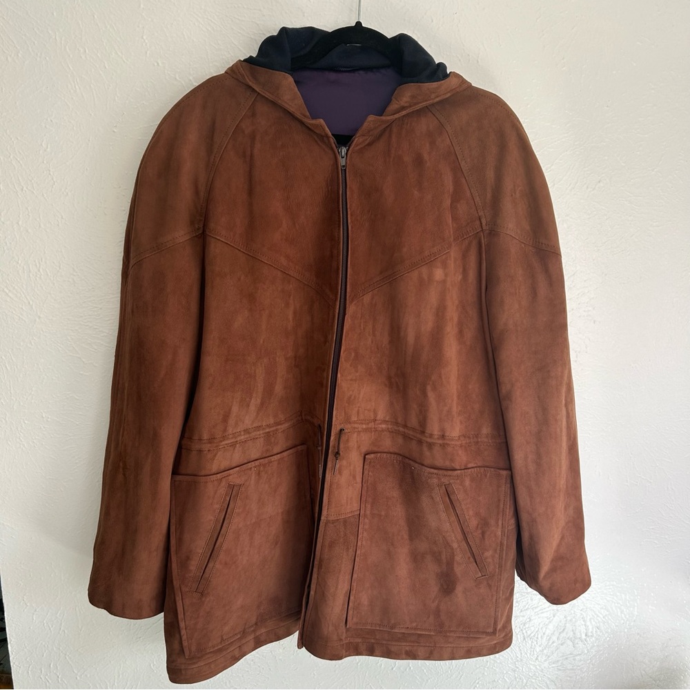 Vintage Neiman Marcus Suede Leather Hooded Jacket Western Classic 46 Regular